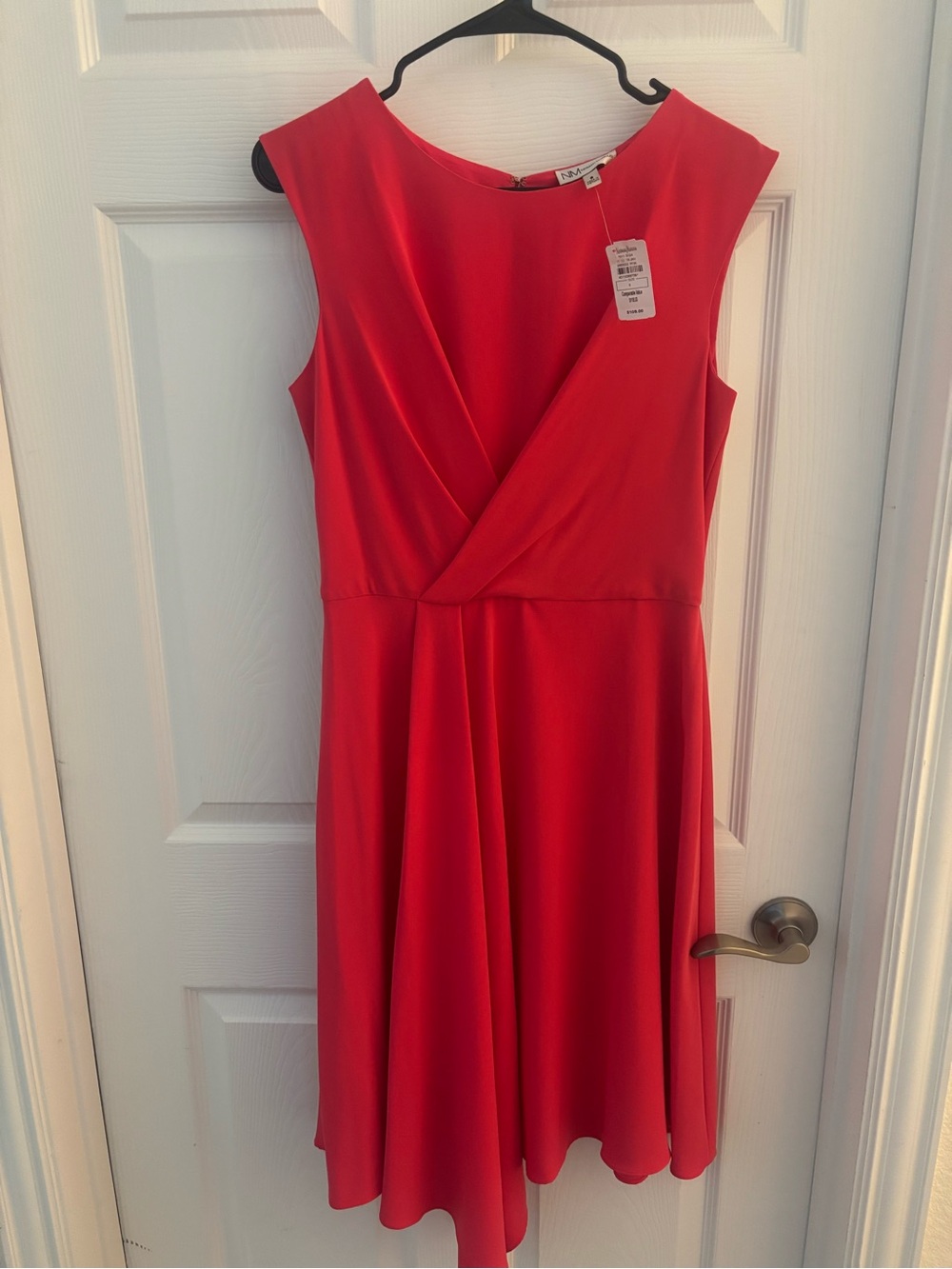 Neiman Marcus Red Sleeveless Surplice-Style Midi Dress